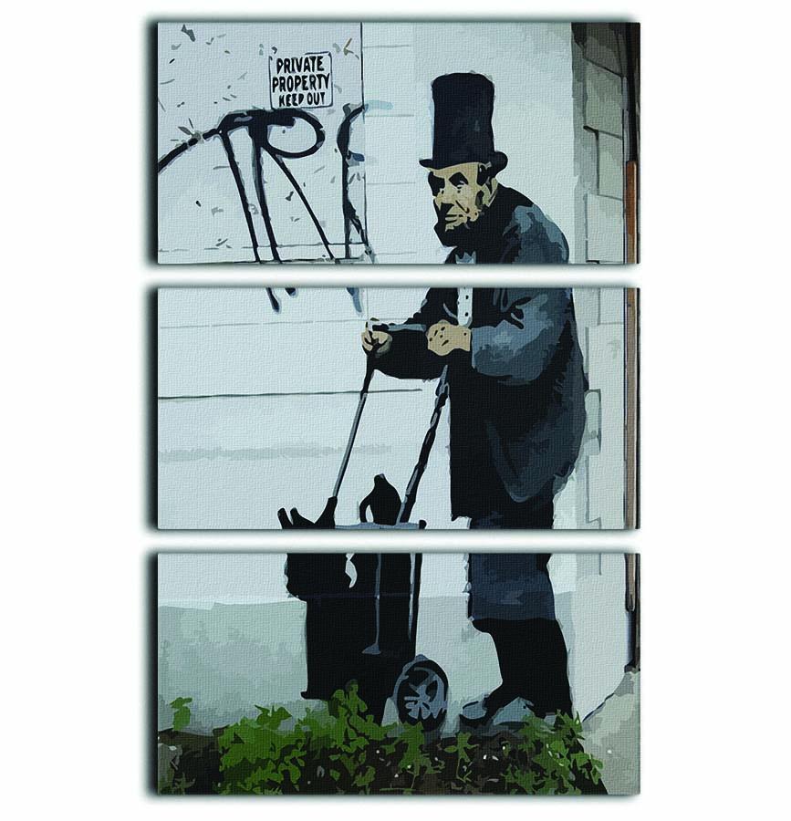 Banksy Abraham Lincoln 3 Split Panel Canvas Print featuring three high-quality canvases with striking artwork.