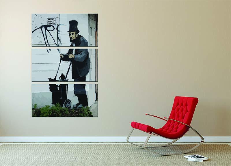 Banksy Abraham Lincoln 3 Split Panel Canvas Print featuring three high-quality canvases with striking artwork.