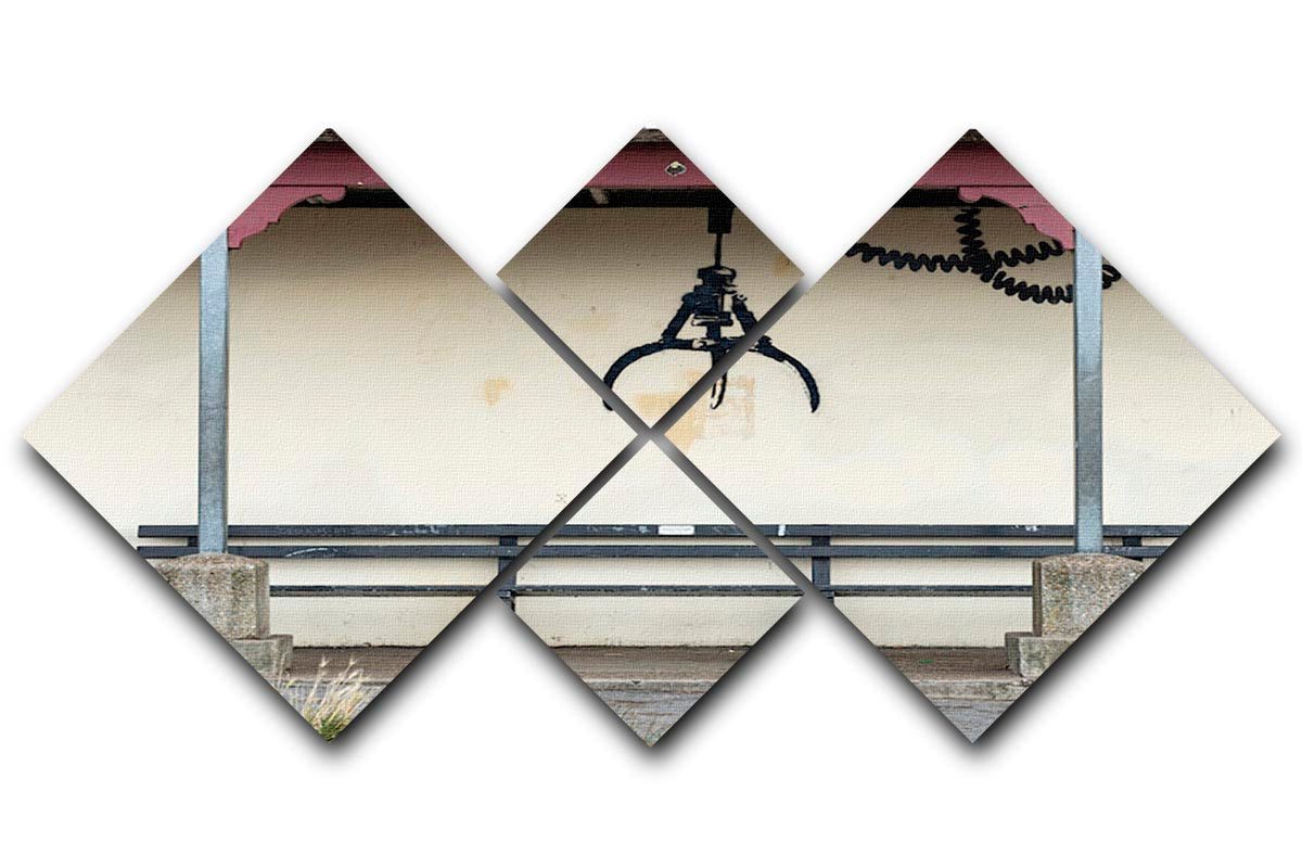 Banksy Amusement Arcade Crane 4 Square Multi Panel Canvas artwork featuring vibrant colors and intricate details across four panels.