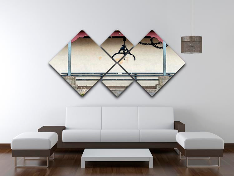 Banksy Amusement Arcade Crane 4 Square Multi Panel Canvas artwork featuring vibrant colors and intricate details across four panels.