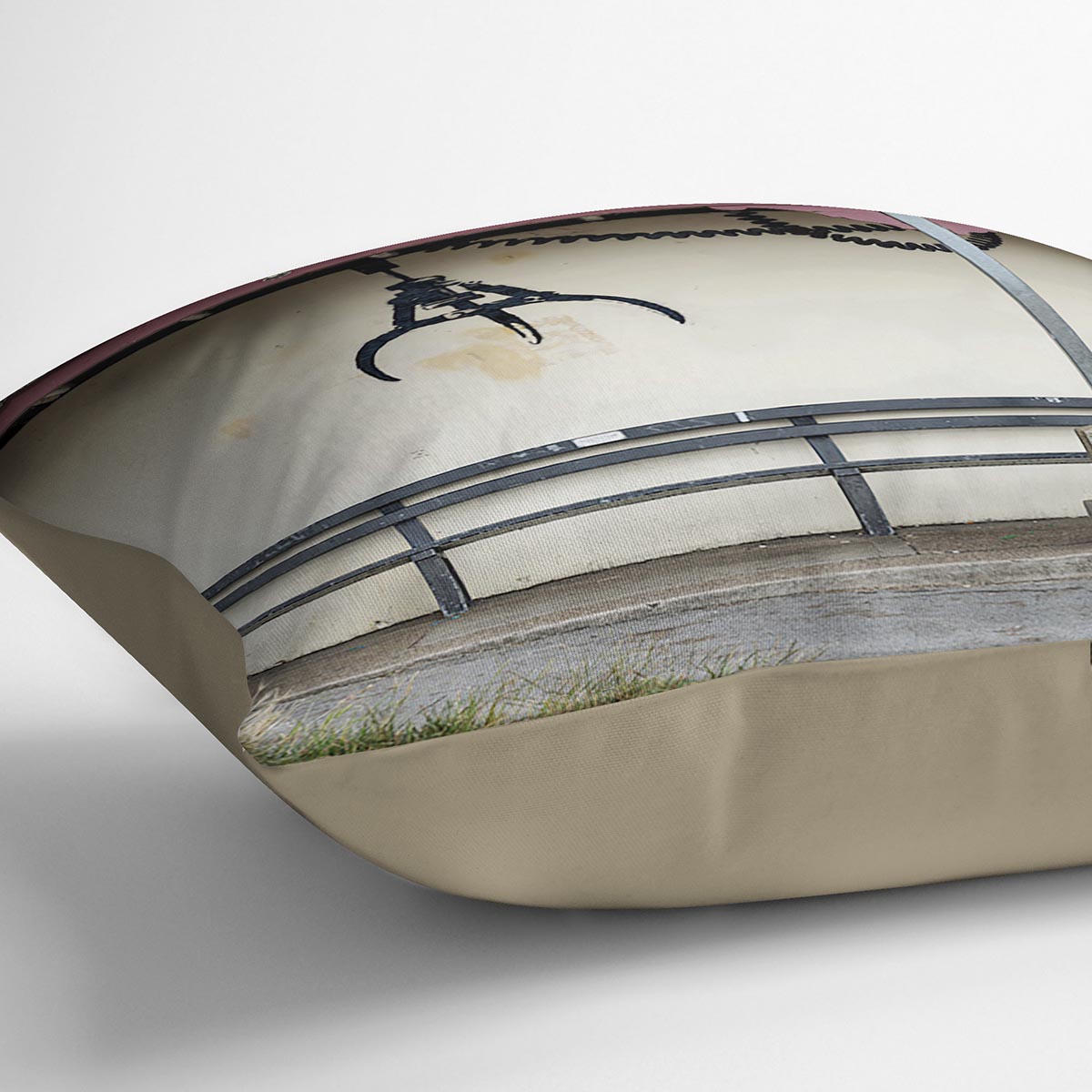 Banksy Amusement Arcade Crane Cushion featuring vibrant abstract design on luxurious vegan faux suede fabric.