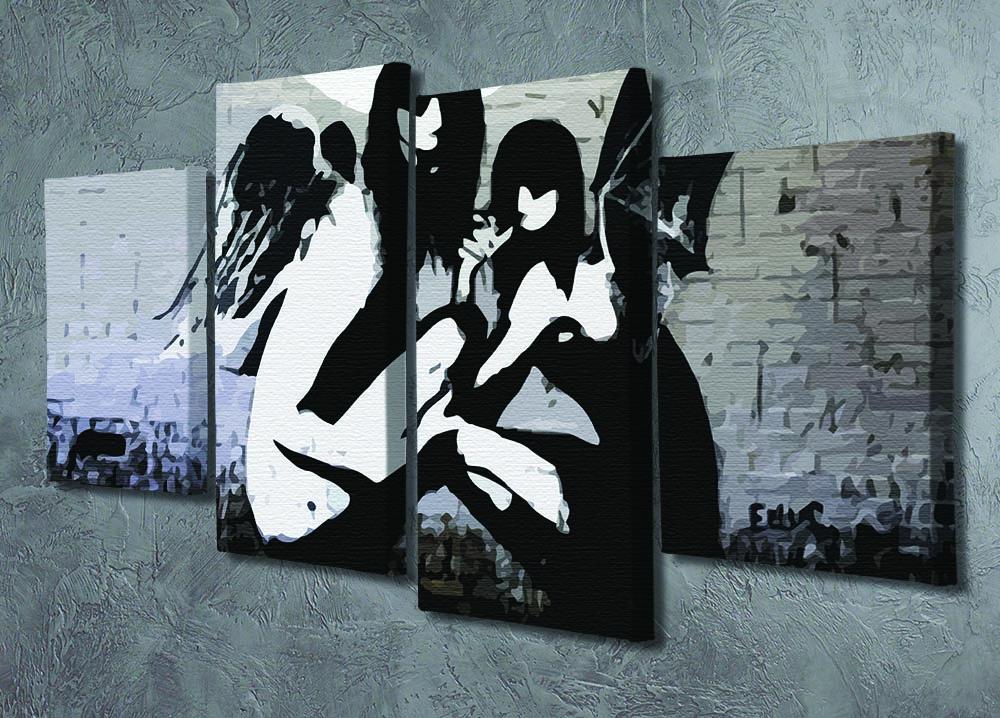Banksy Angels In Moonlight 4 Split Panel Canvas artwork featuring vibrant colors and dynamic design, perfect for modern decor.