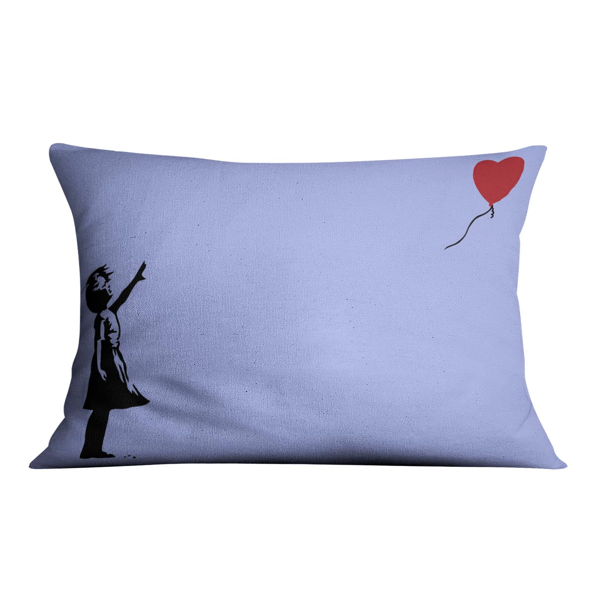 Banksy Balloon Heart Girl Blue Cushion featuring vibrant colors and luxurious vegan faux suede fabric, perfect for home decor.