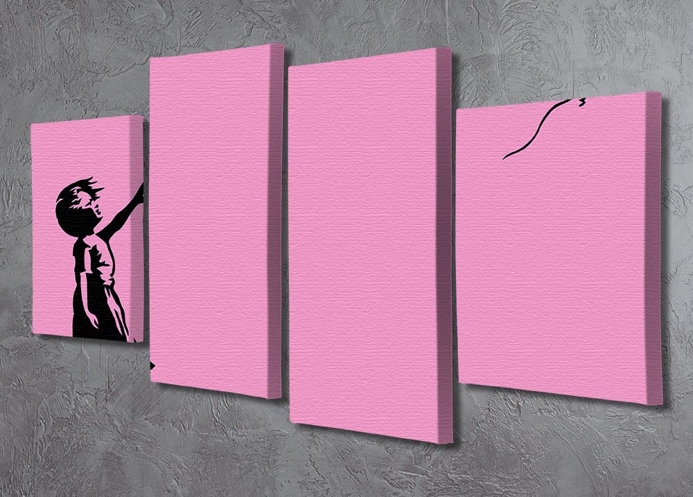 Banksy Balloon Heart Girl Pink 4 Split Panel Canvas artwork featuring a girl with a pink heart balloon, divided into four panels.
