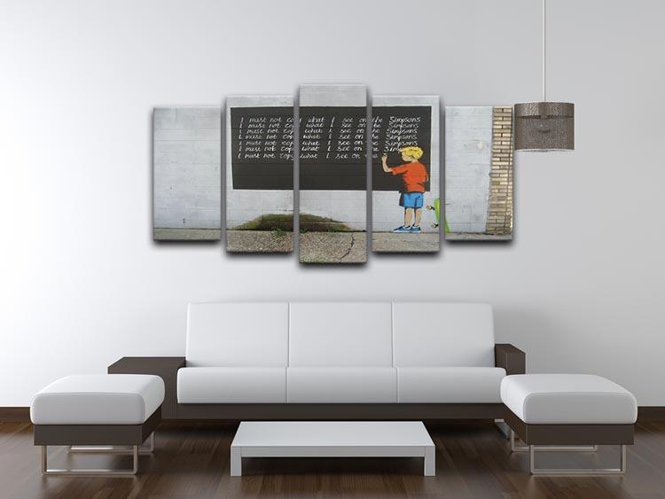 Banksy Bart Simpson 5 Split Panel Canvas artwork featuring vibrant colors and dynamic design, perfect for modern decor.