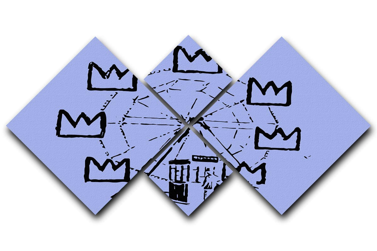 Banksy Basquiat Ferris Wheel Blue 4 Square Multi Panel Canvas artwork featuring vibrant blue colors and unique design.