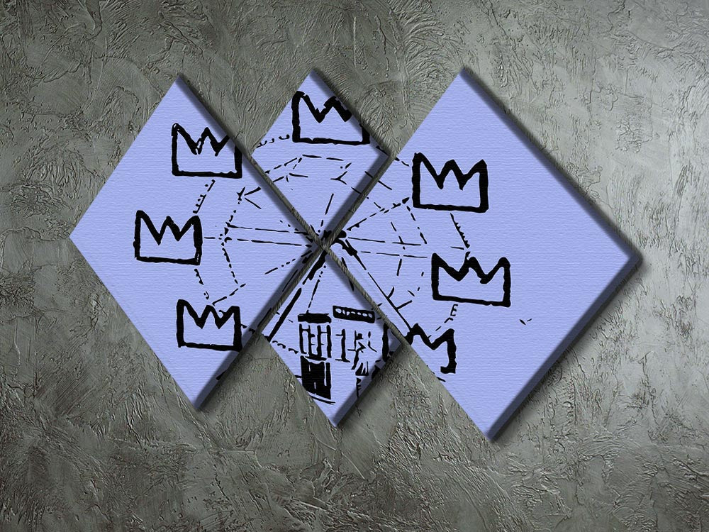 Banksy Basquiat Ferris Wheel Blue 4 Square Multi Panel Canvas artwork featuring vibrant blue colors and unique design.
