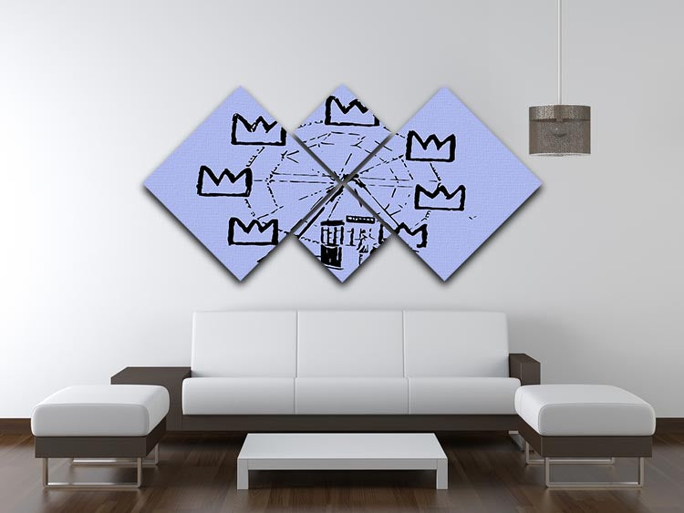 Banksy Basquiat Ferris Wheel Blue 4 Square Multi Panel Canvas artwork featuring vibrant blue colors and unique design.