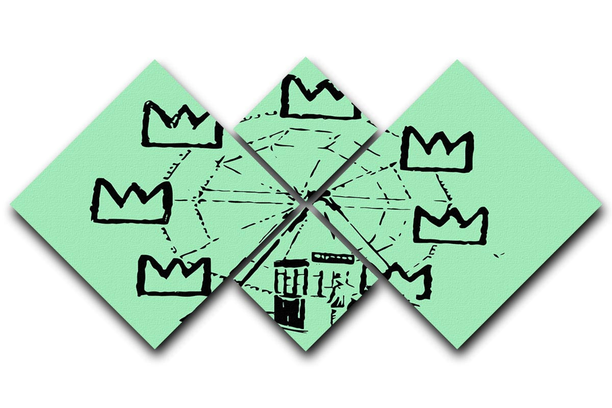 Banksy Basquiat Ferris Wheel Green 4 Square Multi Panel Canvas artwork featuring vibrant colors and unique design.