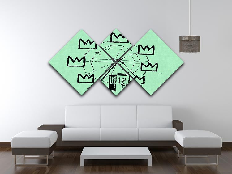 Banksy Basquiat Ferris Wheel Green 4 Square Multi Panel Canvas artwork featuring vibrant colors and unique design.