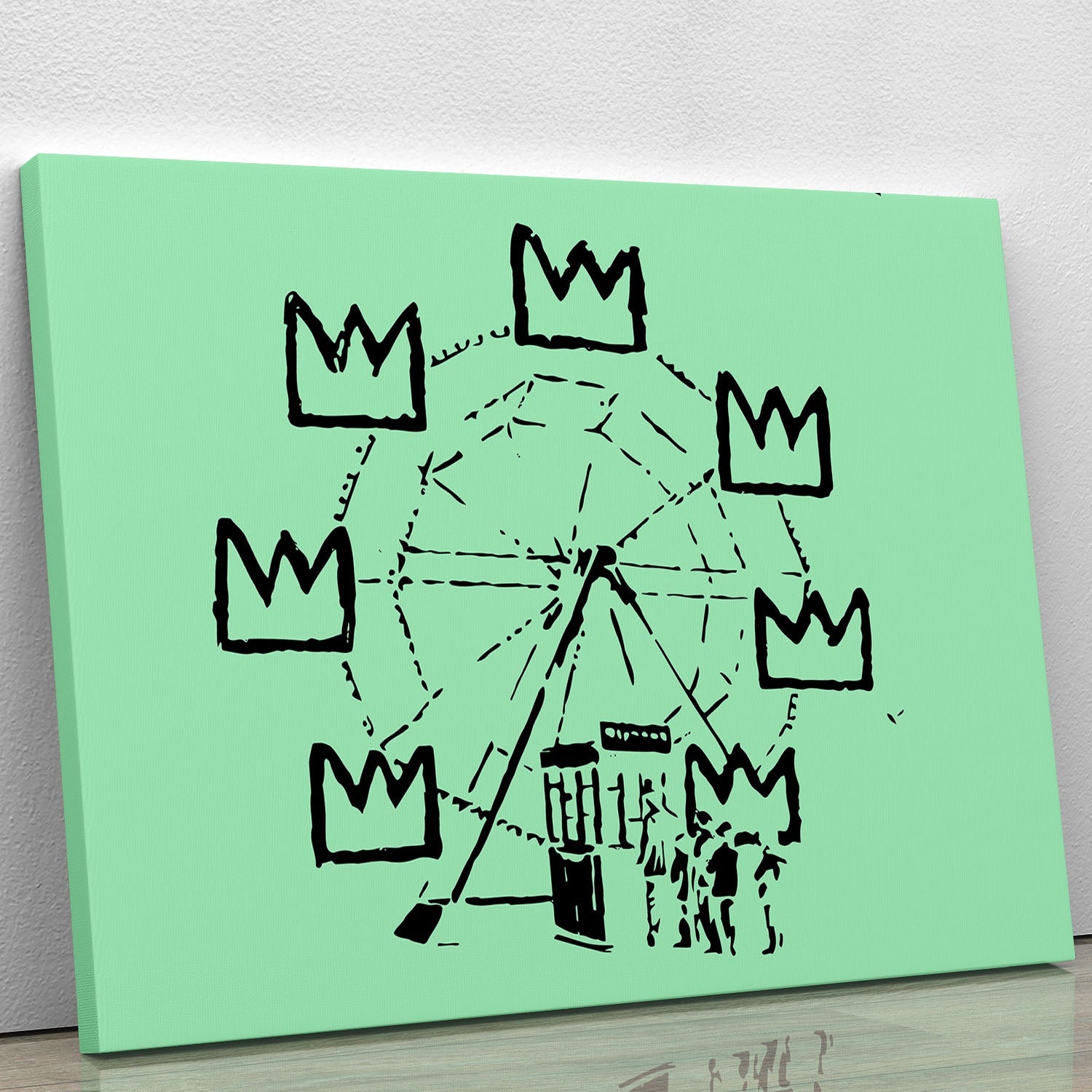 Banksy Basquiat Ferris Wheel canvas print featuring vibrant colors and dynamic design, perfect for modern decor.