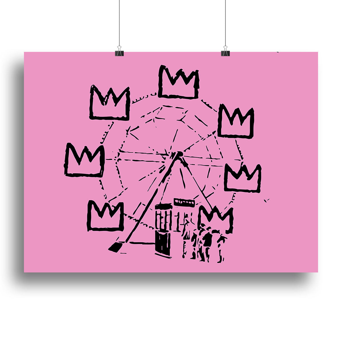 Banksy Basquiat Ferris Wheel Pink Canvas Print featuring vibrant colors and modern design.