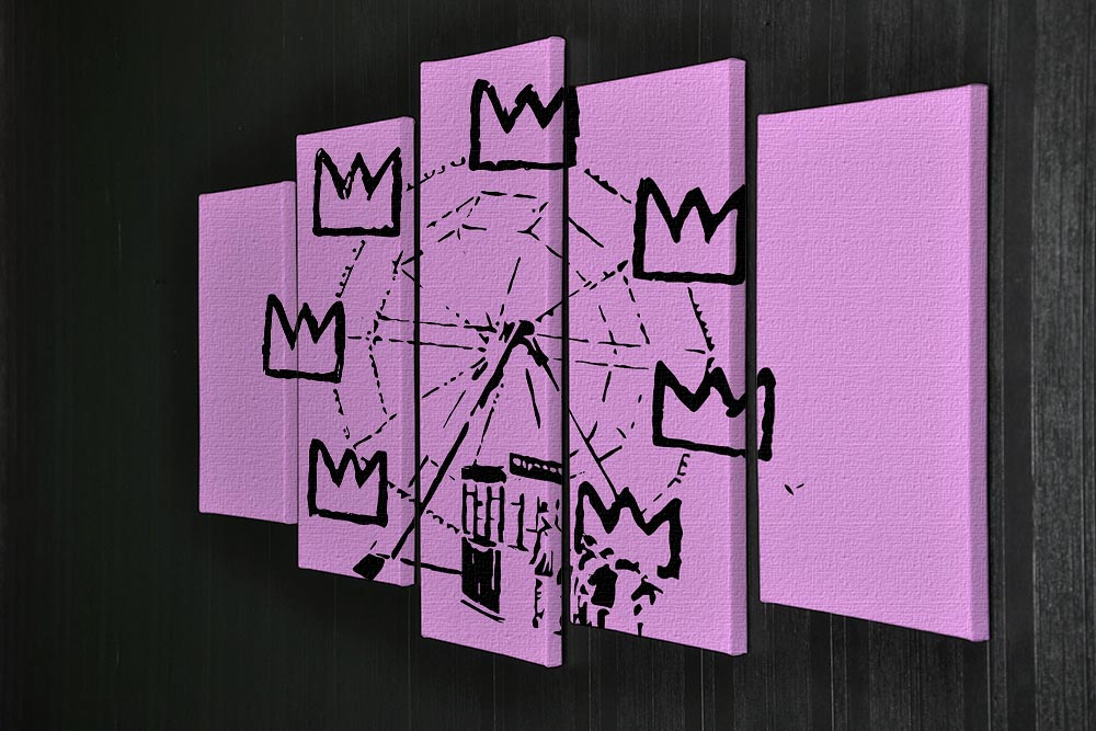 Banksy Basquiat Ferris Wheel Purple 5 Split Panel Canvas artwork featuring vibrant purple hues and dynamic design across five panels.