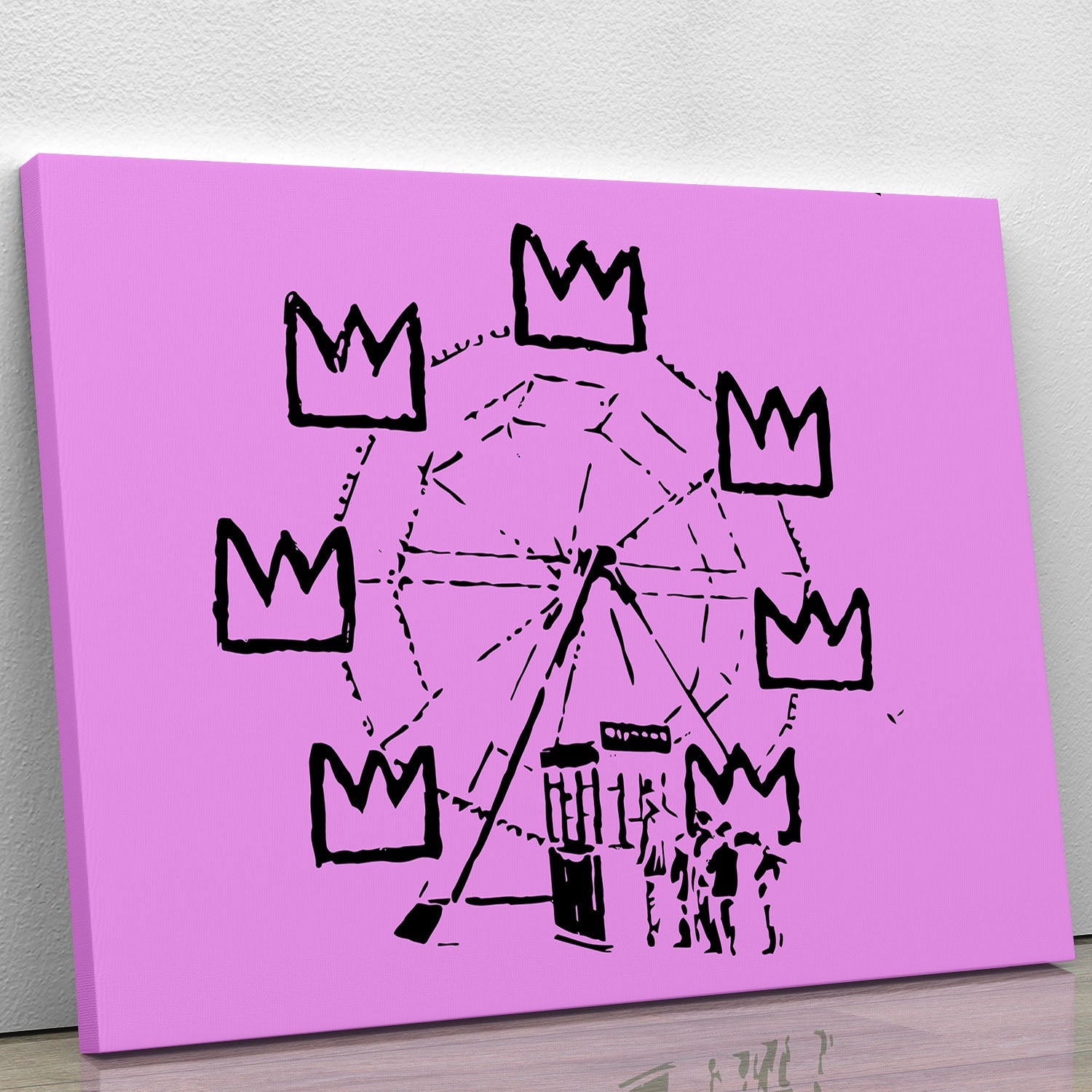 Banksy Basquiat Ferris Wheel Purple Canvas Print featuring vibrant colors and abstract design, perfect for modern decor.