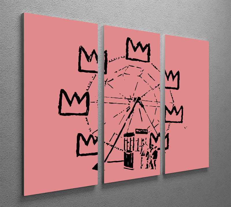 Banksy Basquiat Ferris Wheel Red 3-panel canvas print showcasing vibrant colors and modern art design.