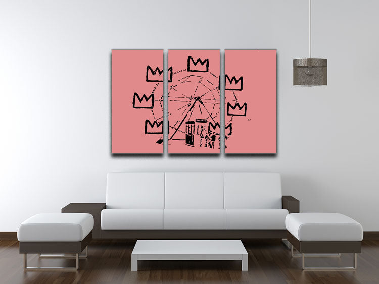 Banksy Basquiat Ferris Wheel Red 3-panel canvas print showcasing vibrant colors and modern art design.