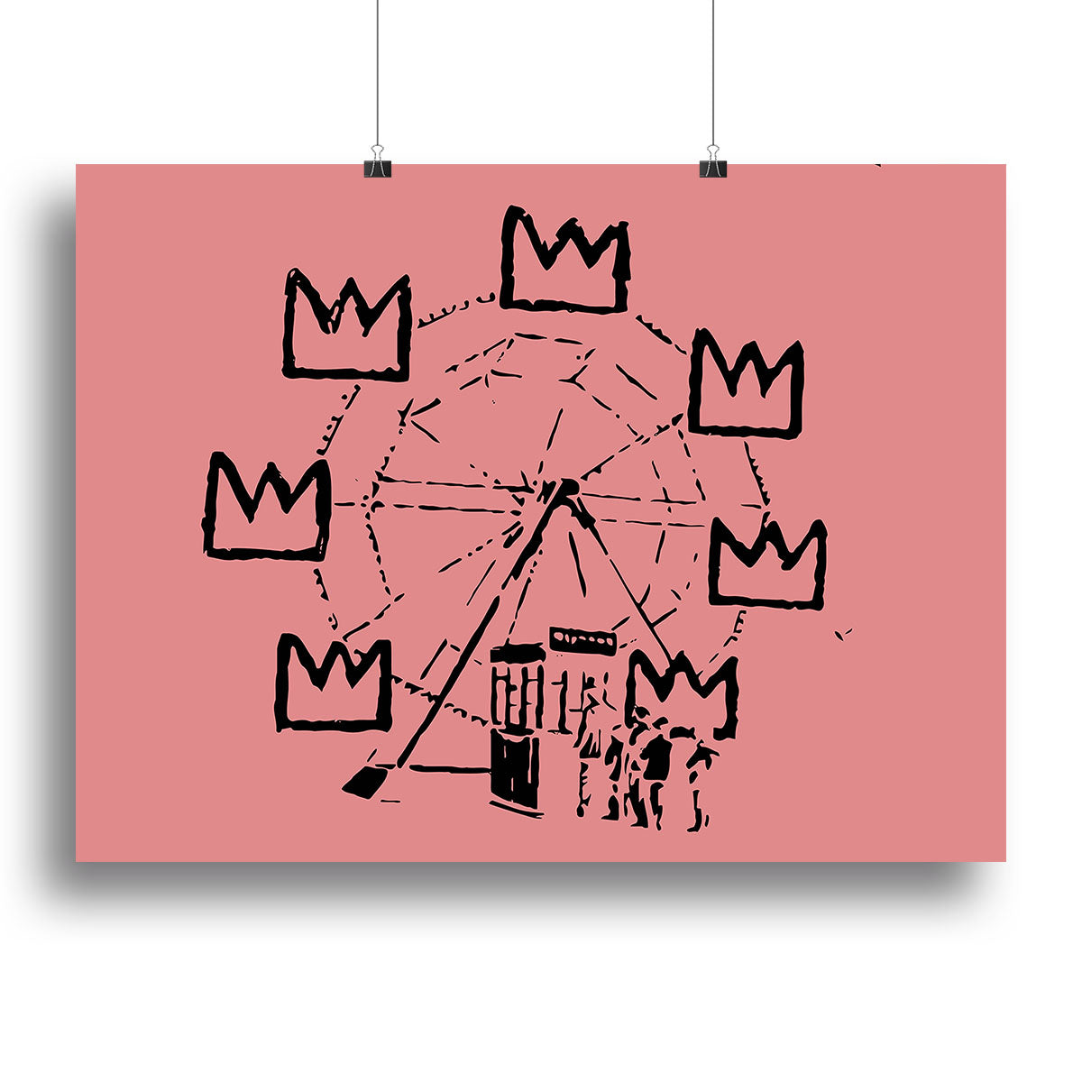 Banksy Basquiat Ferris Wheel Red Canvas Print featuring vibrant colors and unique artistic design, perfect for modern decor.