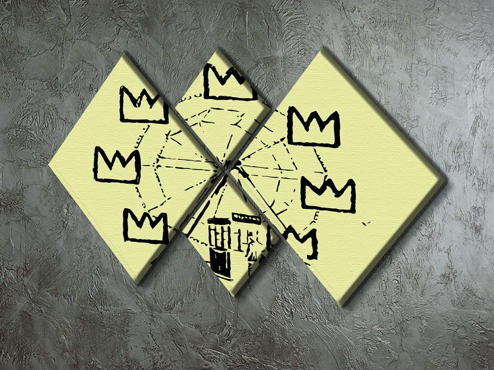 Banksy Basquiat Ferris Wheel Yellow 4 Square Multi Panel Canvas artwork featuring vibrant colors and unique design.