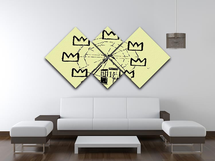 Banksy Basquiat Ferris Wheel Yellow 4 Square Multi Panel Canvas artwork featuring vibrant colors and unique design.