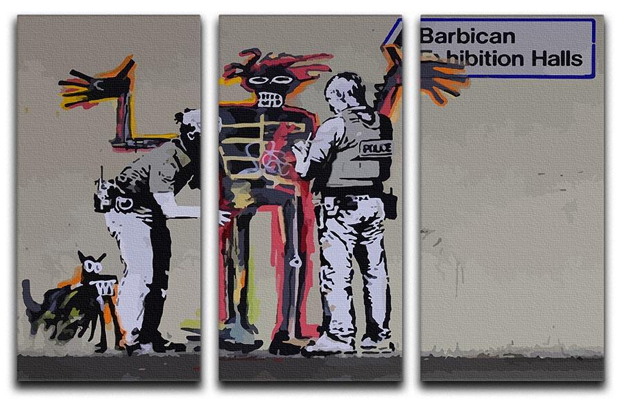 Banksy Basquiat Metropolitan Police 3-panel canvas print showcasing vibrant colors and modern art style.