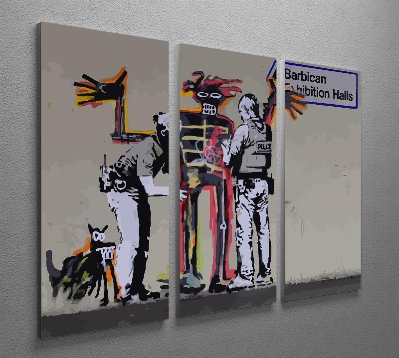 Banksy Basquiat Metropolitan Police 3-panel canvas print showcasing vibrant colors and modern art style.