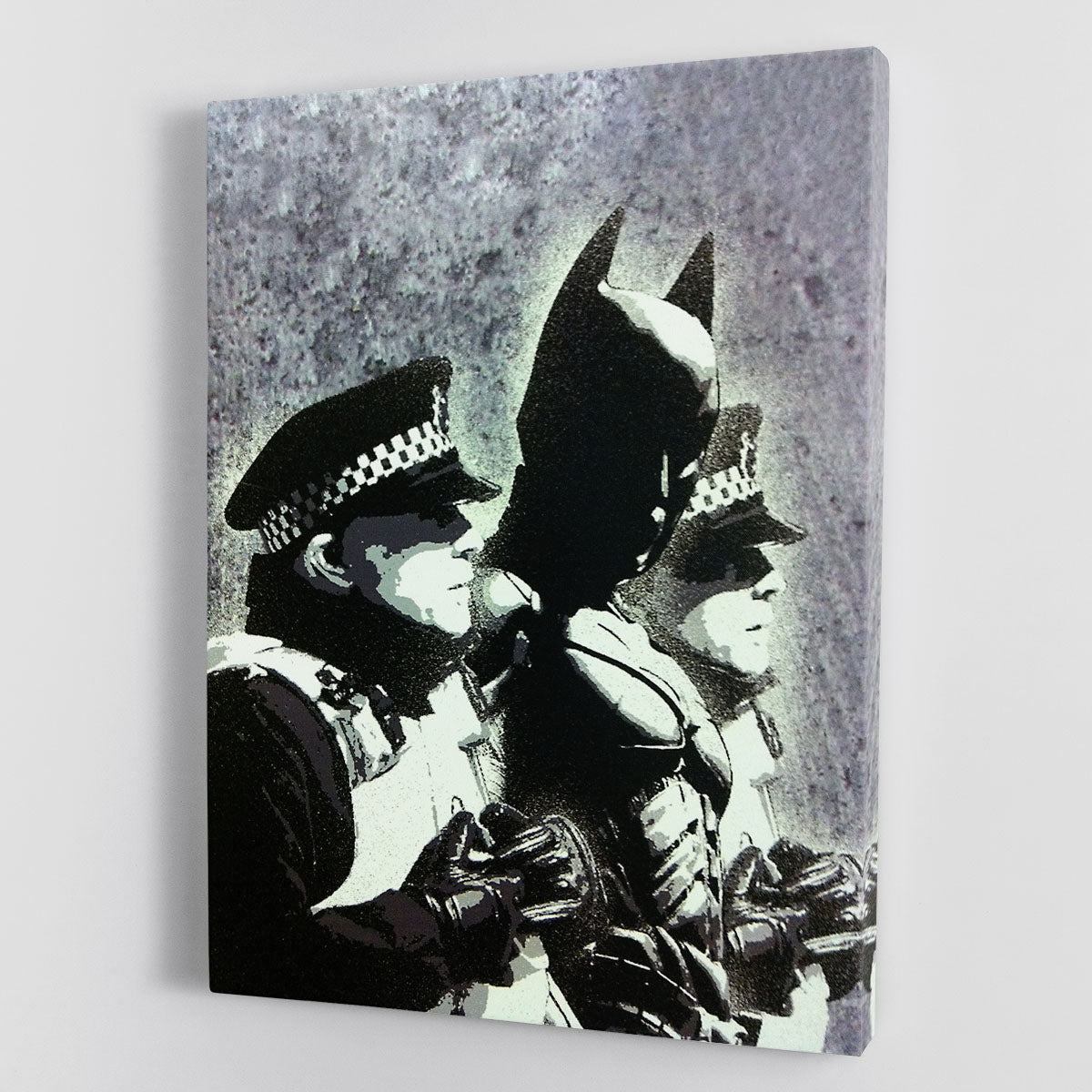 Banksy Batman and the Police canvas print showcasing vibrant colors and striking imagery, perfect for modern decor.