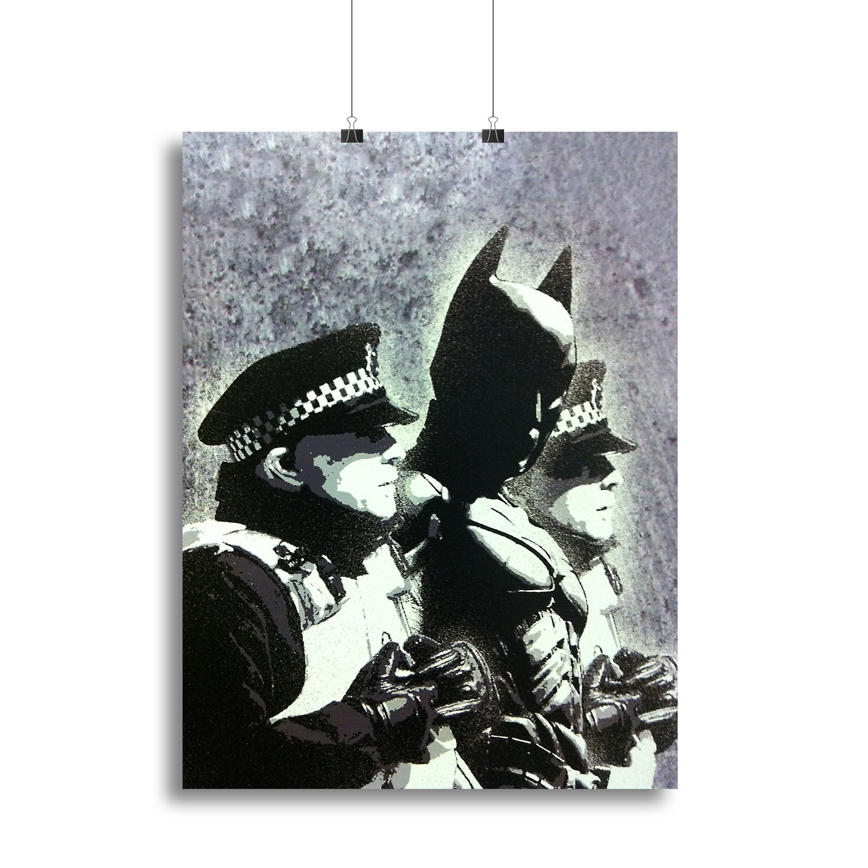 Banksy Batman and the Police canvas print showcasing vibrant colors and striking imagery, perfect for modern decor.