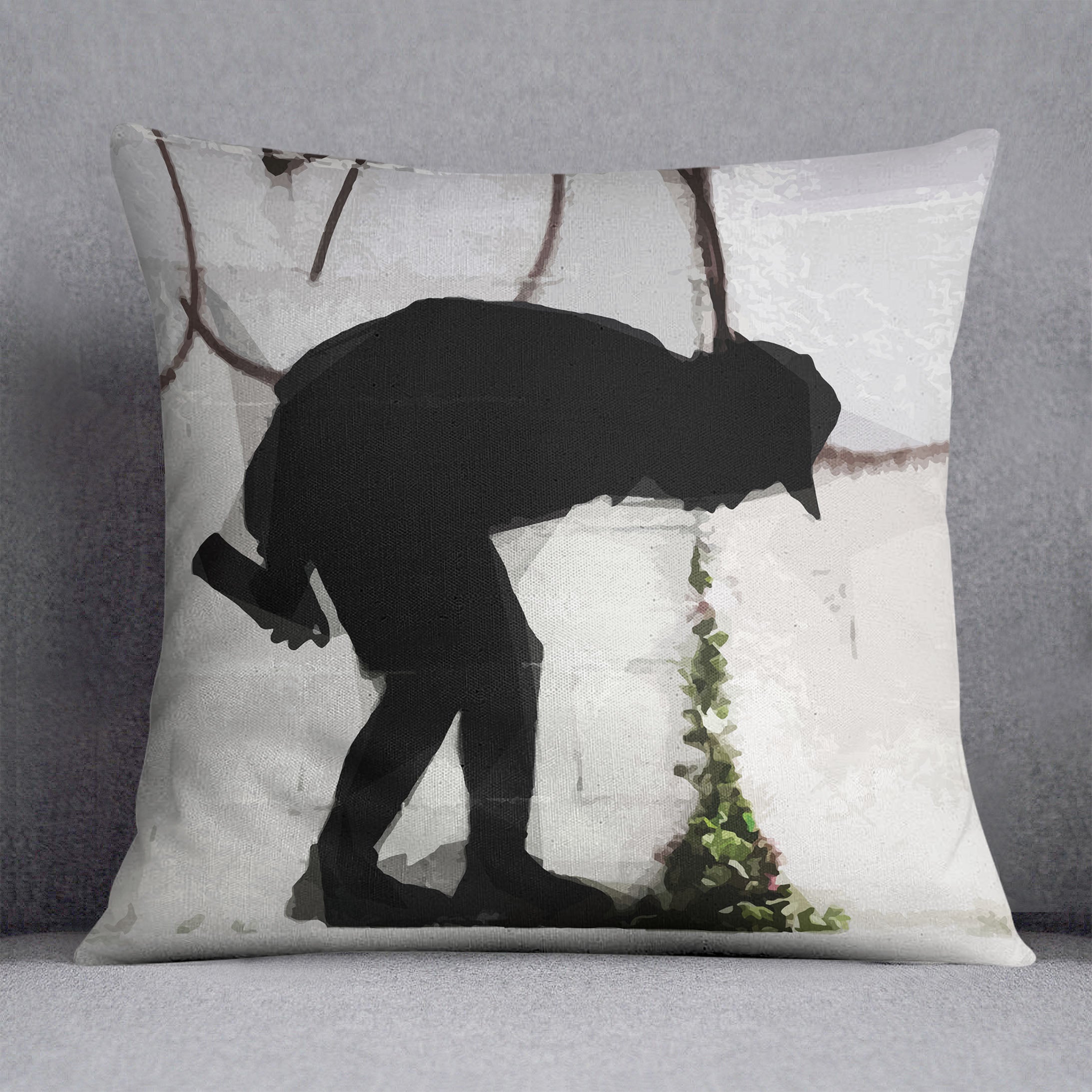 Banksy Better Out Than In Cushion featuring vibrant abstract design on luxurious vegan faux suede fabric.
