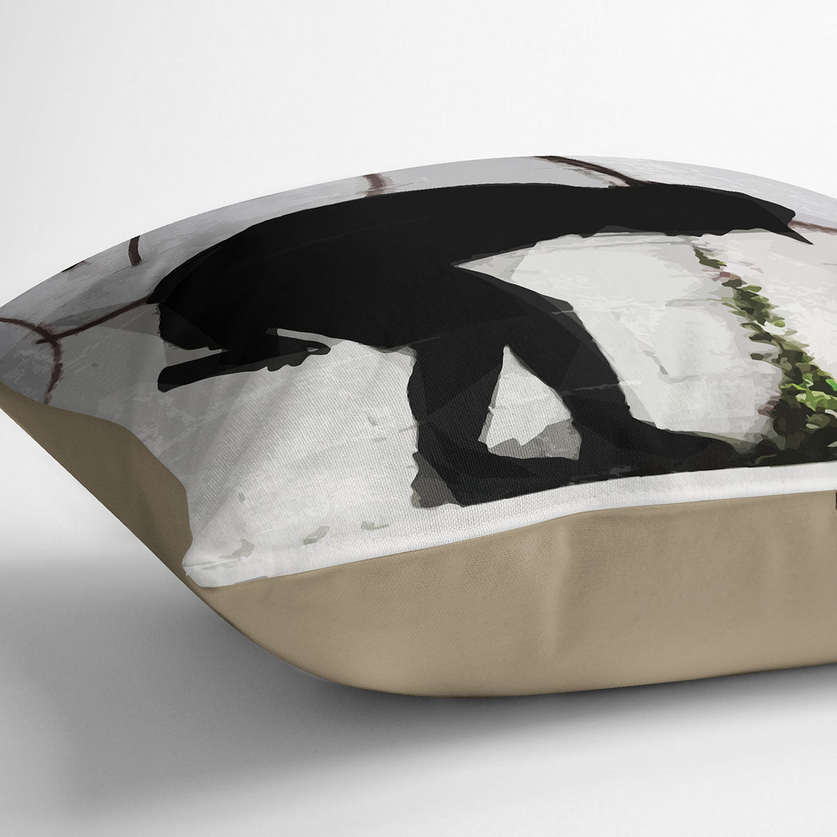 Banksy Better Out Than In Cushion featuring vibrant abstract design on luxurious vegan faux suede fabric.