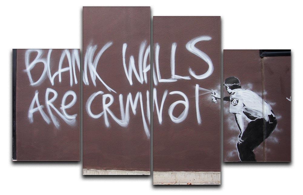 Banksy Blank Walls Are Criminal 4 Split Panel Canvas artwork featuring four panels that create a cohesive and dynamic image.