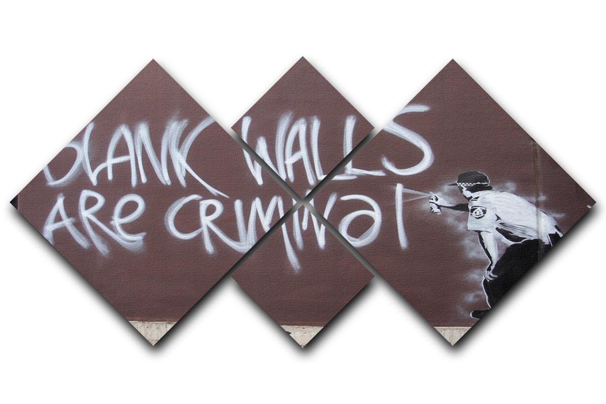 Banksy Blank Walls Are Criminal 4 Square Multi Panel Canvas featuring four equal panels with urban art design.