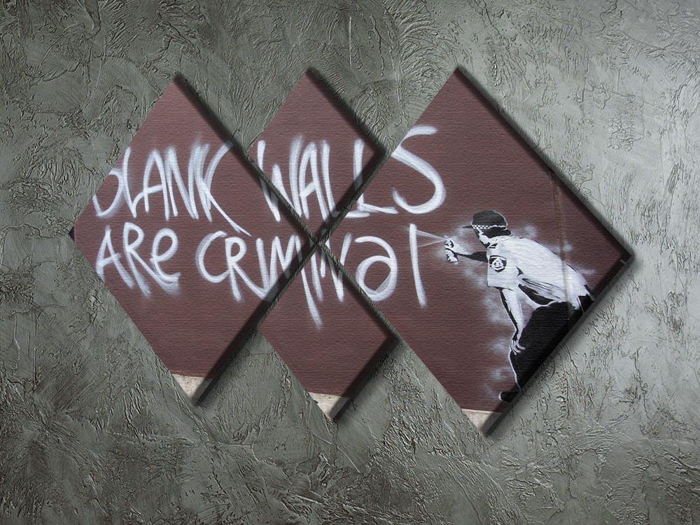 Banksy Blank Walls Are Criminal 4 Square Multi Panel Canvas featuring four equal panels with urban art design.