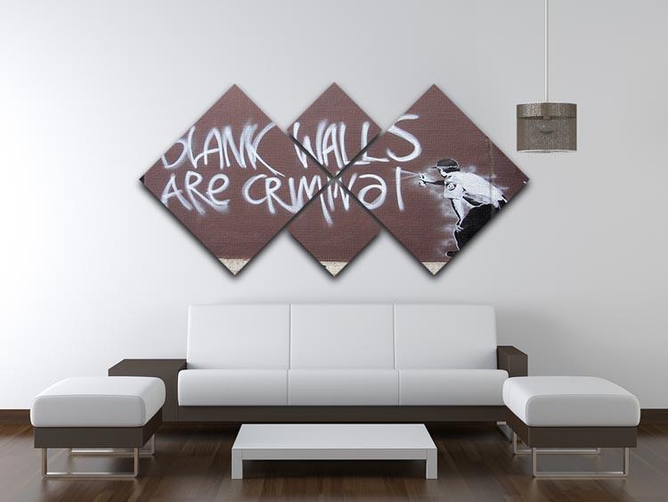 Banksy Blank Walls Are Criminal 4 Square Multi Panel Canvas featuring four equal panels with urban art design.