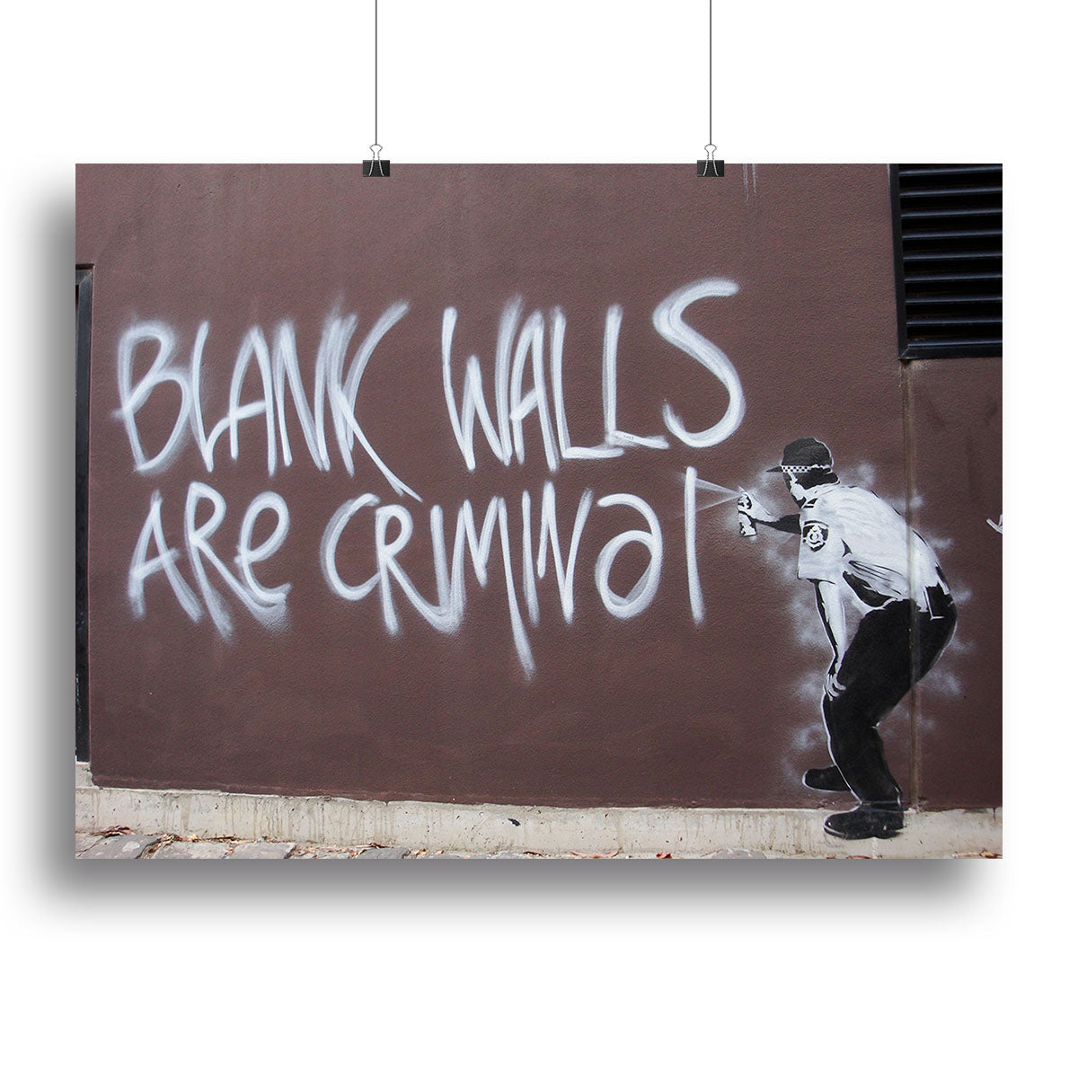 Banksy Blank Walls Are Criminal canvas print showcasing modern street art with bold colors and intricate details.