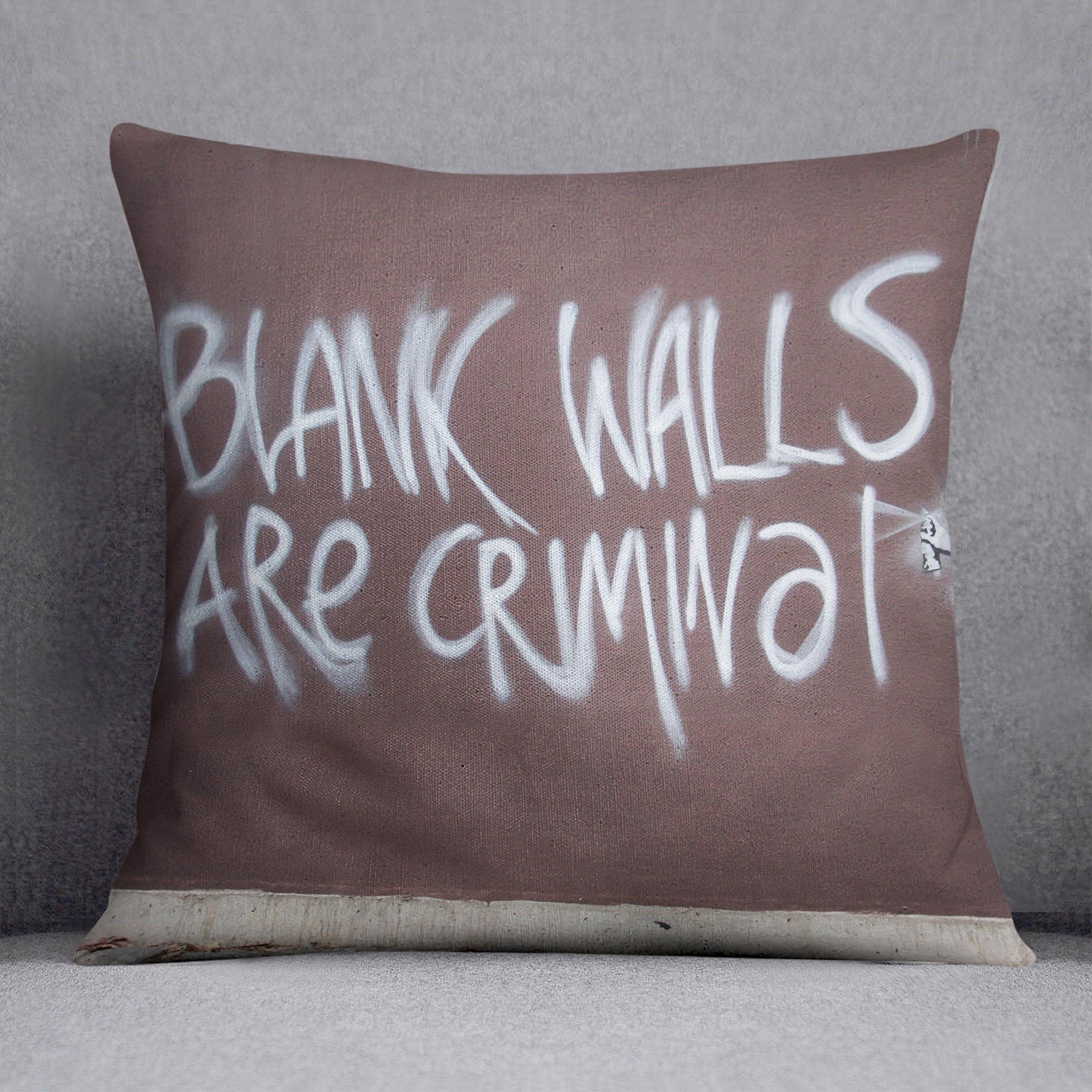 Banksy Blank Walls Are Criminal Cushion featuring vibrant abstract design on luxurious vegan faux suede.