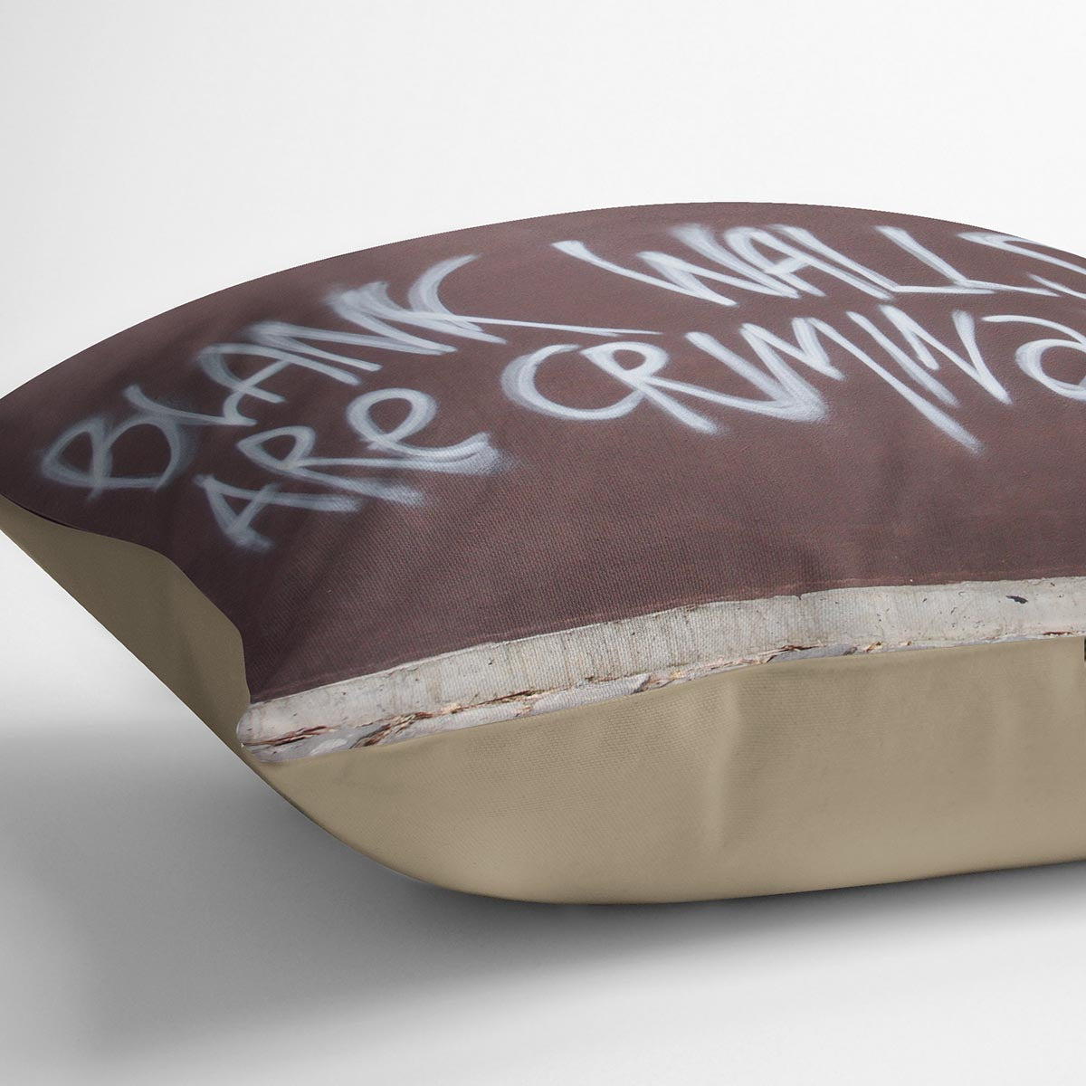 Banksy Blank Walls Are Criminal Cushion featuring vibrant abstract design on luxurious vegan faux suede.