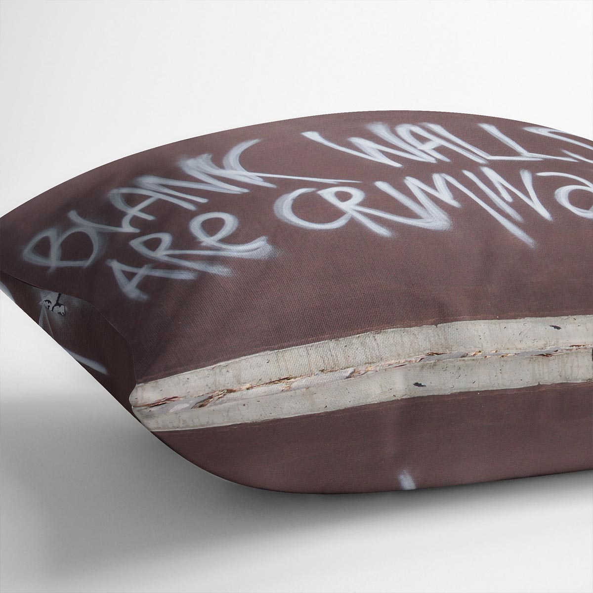 Banksy Blank Walls Are Criminal Cushion featuring vibrant abstract design on luxurious vegan faux suede.