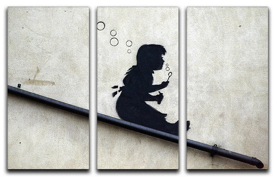 Banksy Bubble Slide 3 Split Panel Canvas Print featuring vibrant colors and modern art design, ideal for home or office decor.