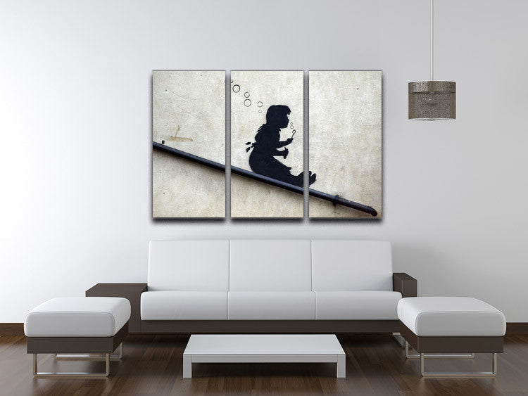 Banksy Bubble Slide 3 Split Panel Canvas Print featuring vibrant colors and modern art design, ideal for home or office decor.