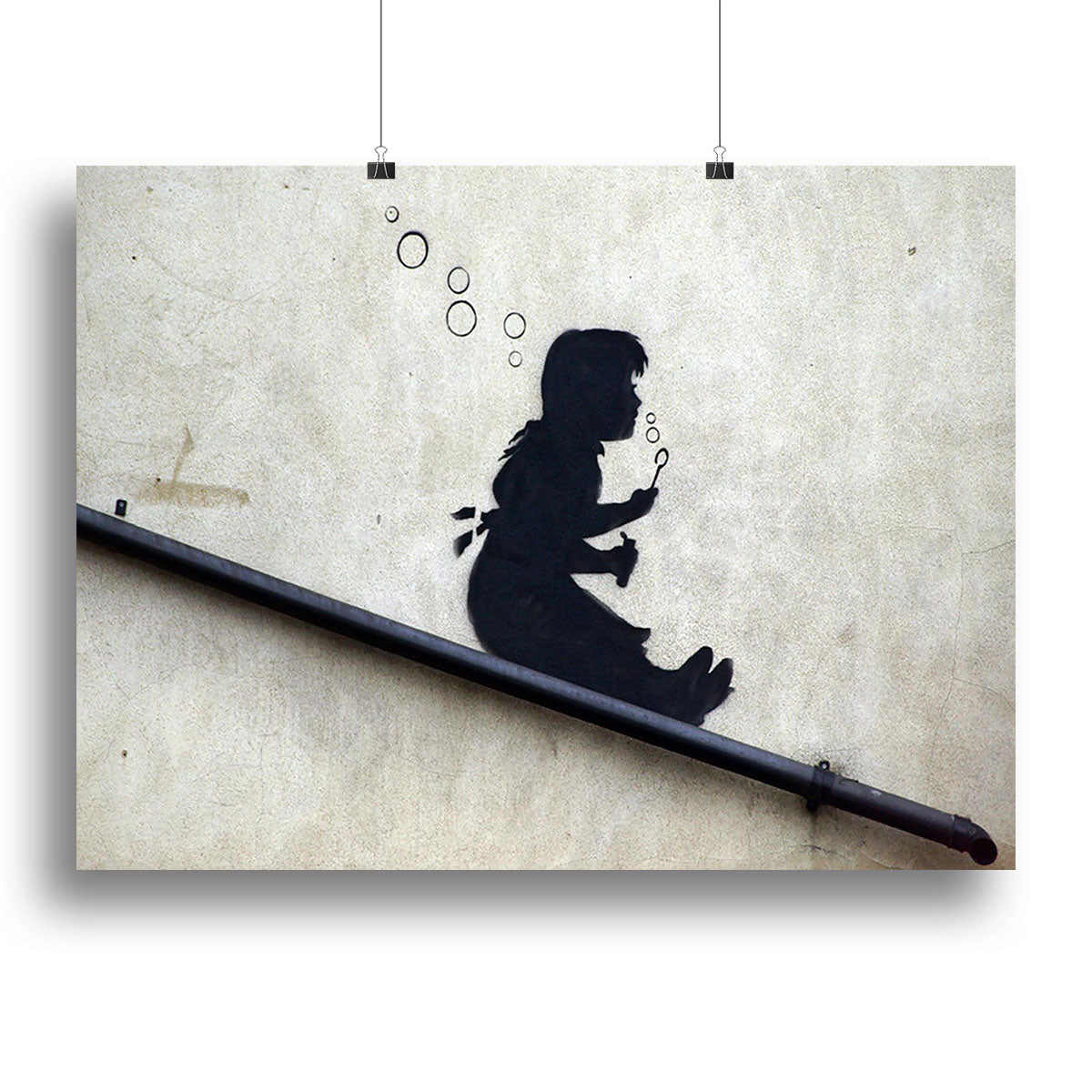 Banksy Bubble Slide Girl canvas print featuring a playful girl sliding down a bubble, showcasing vibrant colors and modern art style.