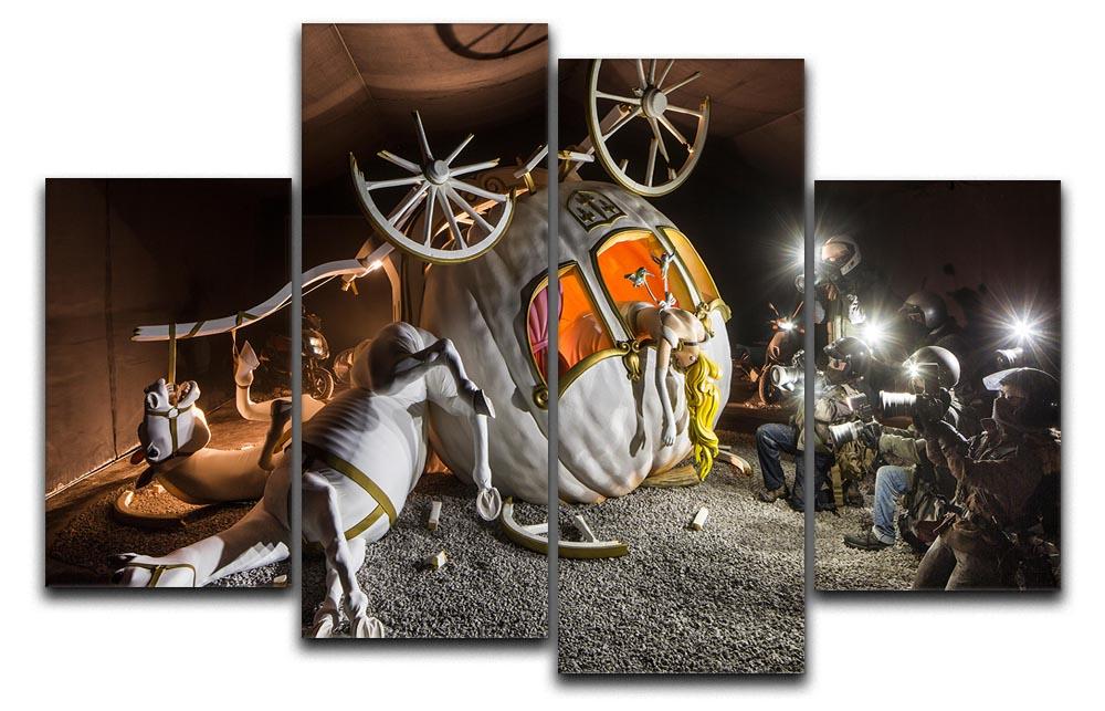 Banksy Cinderella Carriage 4 Split Panel Canvas artwork displayed in a modern setting, showcasing vibrant colors and dynamic design.