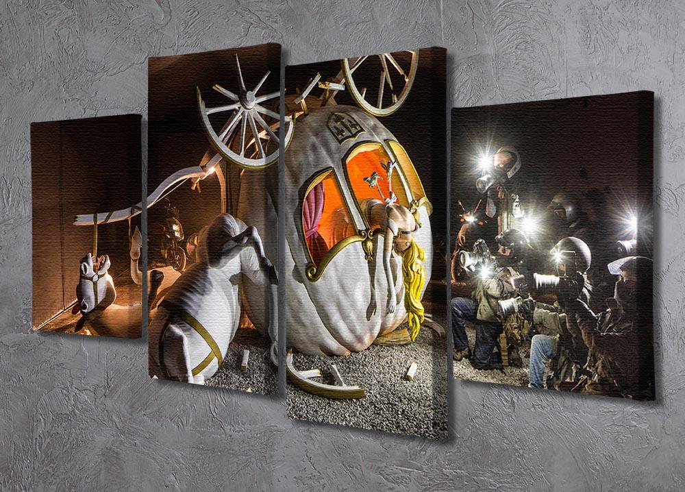 Banksy Cinderella Carriage 4 Split Panel Canvas artwork displayed in a modern setting, showcasing vibrant colors and dynamic design.