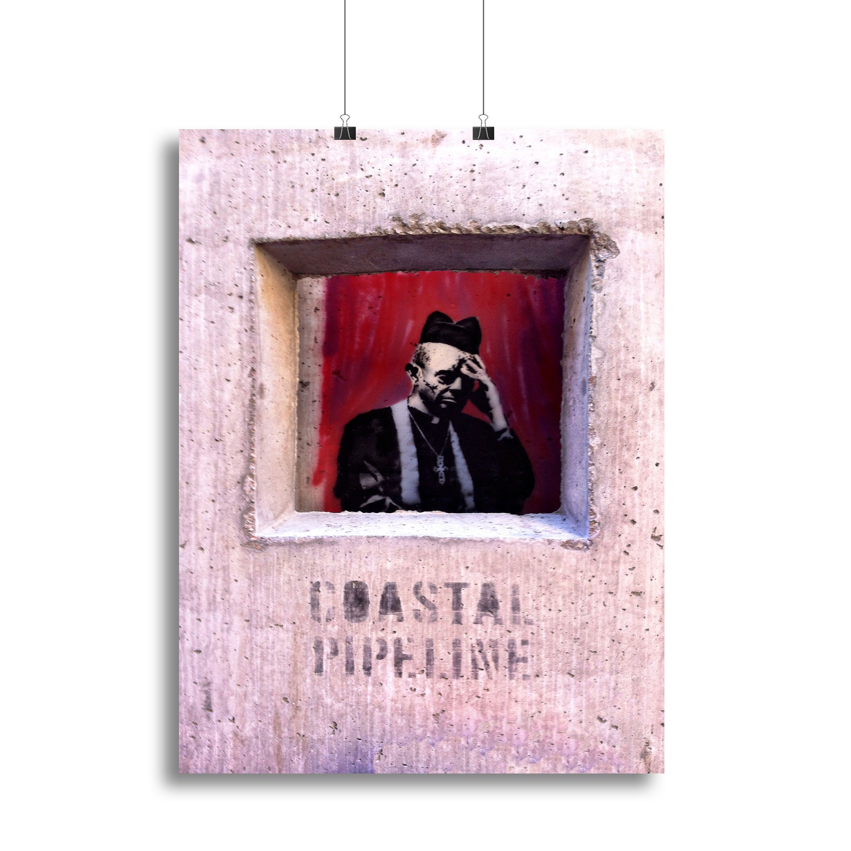 Banksy Concrete Confessional canvas print featuring urban art with bold colors and intricate details, perfect for modern decor.