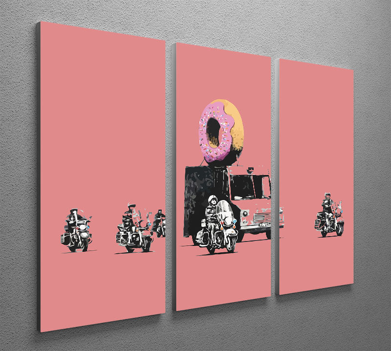 Banksy Doughnut Police Red 3 Split Panel Canvas Print showcasing vibrant colors and modern art design.