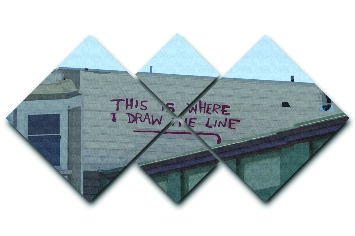 Banksy Draw The Line 4 Square Multi Panel Canvas featuring four equal square sections of striking artwork.