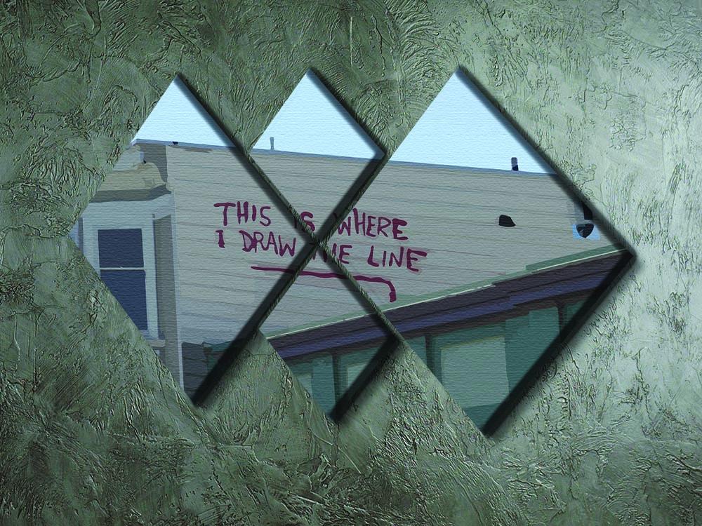 Banksy Draw The Line 4 Square Multi Panel Canvas featuring four equal square sections of striking artwork.