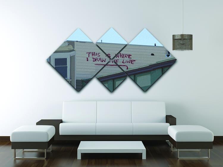 Banksy Draw The Line 4 Square Multi Panel Canvas featuring four equal square sections of striking artwork.