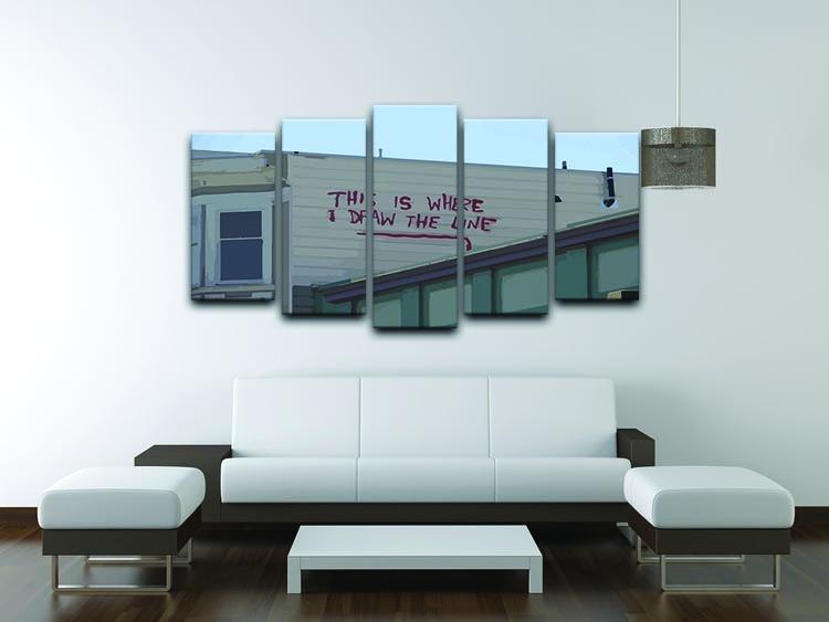 Banksy Draw The Line 5 Split Panel Canvas artwork featuring five panels that create a cohesive and dynamic image, perfect for modern decor.