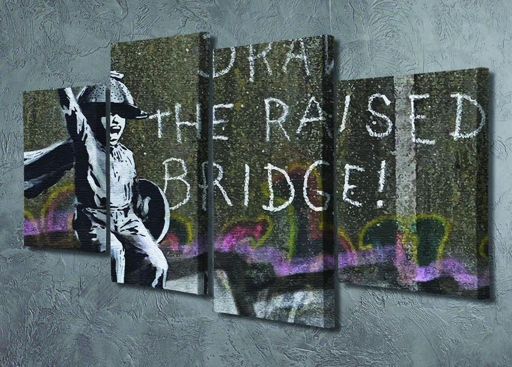 Banksy Draw The Raised Bridge 4 Split Panel Canvas artwork featuring a dynamic split design with four panels creating a cohesive image.
