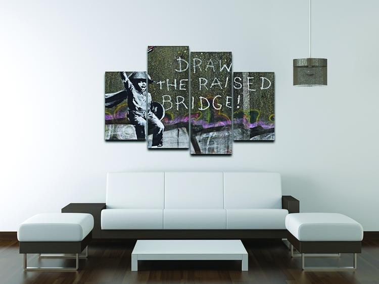 Banksy Draw The Raised Bridge 4 Split Panel Canvas artwork featuring a dynamic split design with four panels creating a cohesive image.